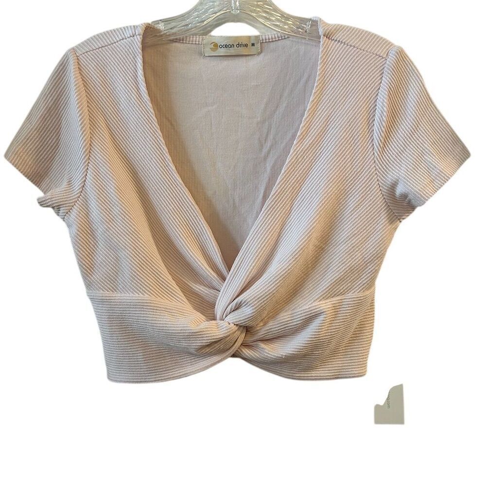 Ocean Drive Women's Pink V-Neck Twist Front‎ Crop Top Size M